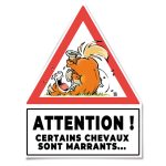 Autocollant attention chevaux marrants